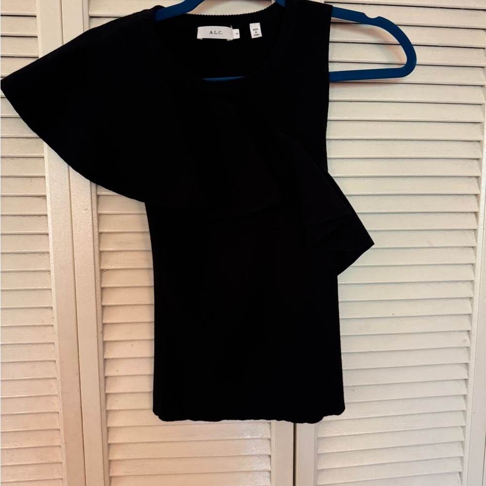 A.L.C. Elegant Black Asymmetrical Ruffle Blouse